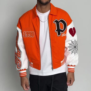 Haute Qualité Patch Broderie Baseball Bomber Letterman En Cuir Manches Boxy Recadrée Plus La Taille Varsity Veste - Product Image 6