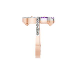 Bague de fiançailles en or massif 14 carats Bijouterie fine personnalisée Trillion d'améthyste synthétique et diamant de laboratoire IGI rhodié pour les fêtes - Product Image 2