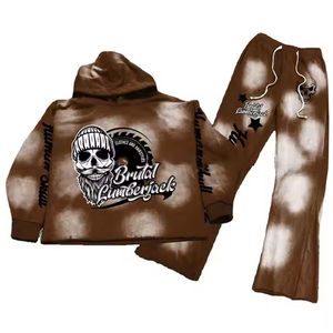 Streetwear d'hiver unisexe personnalisé lavage à l'acide éponge française survêtement évasé pantalon de survêtement brodé ensembles de sweats à capuche 100% coton - Product Image 3