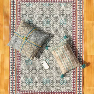 Udaipur Style 100% pur coton matériel tapis main bloc impression motif tapis Triangle Design bordure travail intérieur extérieur - Product Image 1