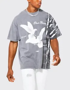 헤비웨이트 통기성 모든 오버 프린트 DTG 인쇄 남성 특대 티셔츠 100% 면 캐주얼 미국 사이즈 티셔츠 무거운 가을