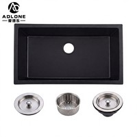 Évier de cuisine en pierre de quartz noire Premium 6845G - Bassin en pierre composite durable à cuve unique pour cuisines modernes
