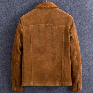 Motor Mens Biker Veste en cuir de mouton simple boutonnage Slim Fit en cuir véritable imperméable coupe-vent High Street Brown Outwear - Product Image 2