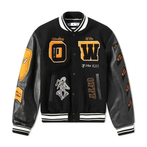 Nueva y elegante chaqueta universitaria de béisbol de lana Chenille parche bordado manga de cuero Bomber béisbol Letterman chaqueta Unisex - Product Image 1