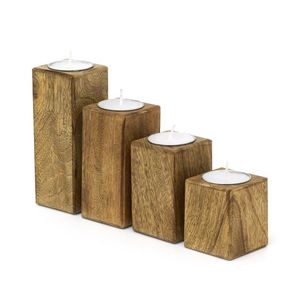 Juego de 4 candelabros de madera Natural de Acacia, candelabro de madera pulido hecho a mano o portavelas - Product Image 1