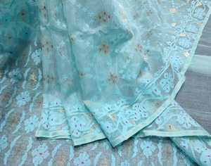 Exclusivo de alta calidad Deshi Dhakai Jamdani Sharee para mujeres JAMDANI tela azul rojo verde dorado cielo azul de Bangladesh - Product Image 1