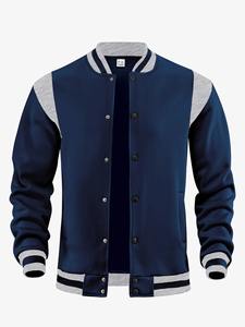Veste universitaire de couleur unie de qualité supérieure pour hommes, uniforme de baseball ample à la mode, veste bombardier en toile imperméable et coupe-vent, veste décontractée - Product Image 6