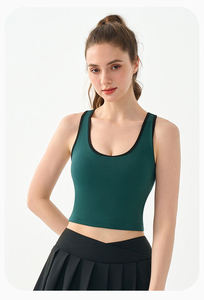 Débardeur de yoga personnalisé avec blocage de couleur, dos nageur, logo personnalisé, sport, sans manches, fitness, débardeur de yoga pour femmes - Product Image 3