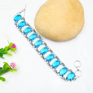 Pulsera de Topacio Azul, Plata de Ley 925, Joyería de Plata Hecha a Mano, Pulsera de Piedras Preciosas, Regalos de Boda y Cumpleaños para Ella - Product Image 3