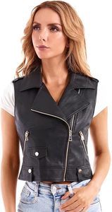 Chaleco de piel sintética sin mangas para mujer, Chaleco de motociclista de PU, abrigo de solapa de piel de oveja, estilo Streetwear, de talla grande disponible - Product Image 2
