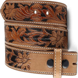 Classic Design Western <b>Leather</b> Tooling <b>Belt</b> Floral Engraved Tooled Strap with Snap Button for Buckle Change Made in India - Product Image 4