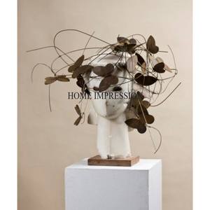 Figure de visage en bois d'acacia de haute qualité avec la sculpture attrayante de regard de concepteur de papillons en métal résistant d'Inde - Product Image 5