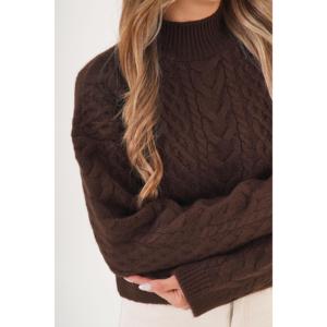 Pull-over élégant en maille spirale à motifs pour femme LUSTRIN, tricot doux et chaud marron pour l'hiver, commande en gros - Product Image 4