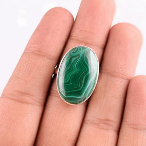 เครื่องประดับแหวนพลอยมาลาไคต์ธรรมชาติเงินแท้ 925 ขนาดใหญ่ - Product Image 4