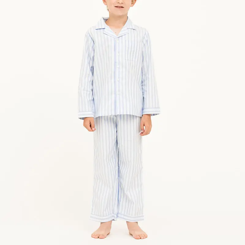 Hoge Kwaliteit Jongens Meisjes Unisex Kinderen Pyjama Nachtkleding Custom Luxe Lange Mouw Strepen Kids Katoenen Pyjama Sets