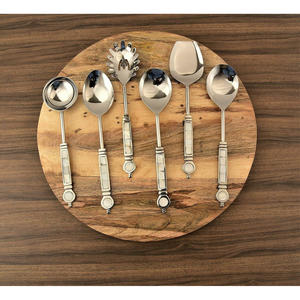 Servidor de ensalada de cubiertos de acero inoxidable plateado de diseño tradicional para cocinas caseras y cenas, cubiertos de ensalada de lujo para bodas - Product Image 1