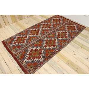 Turkish Area Rug 4.7x8.5 ft, Red <b>Brown</b> Striped Rug <b>Wool</b> - Product Image 1