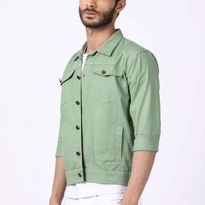 แจ็กเก็ตยีนส์สีเขียววินเทจของผู้ชายหรือผู้ชายทรงพอดีตัวปกติแขนยาวลำลองสำหรับลุคทันสมัย - Product Image 5