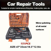 151 pièces d'outils à main CR-V pour la réparation automobile, jeu de douilles de 1/4 pouce, clé dynamométrique à cliquet, combo pour usage domestique, support OEM personnalisable