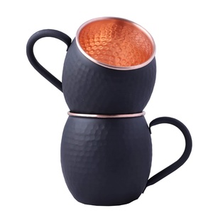 Set of 2 Pcs Black Hammered Finished Cocktail Moscow <b>Copper</b> Mule Mug With <b>Copper</b> Straws for Hotel Bar <b>Kitchen</b> Use - Product Image 1