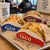 Support à tacos en papier imprimé écologique, résistant à la graisse, pour plats à emporter, boîte alimentaire jetable, conteneur d'emballage pour tacos, vente en gros