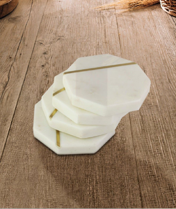 Posavasos de mármol y madera blancos redondos modernos con patrones únicos grabados con láser, disponibles a precios al por mayor - Product Image 2