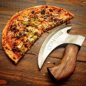 Hot Selling High Quality Hand Forged High Carbon Steel Etched Pizza <b>Axe</b> Pizza Slicer Viking Pizza Cutter With Leather Sheath - Product Image 2