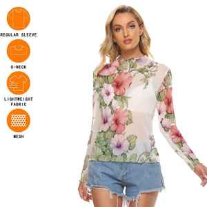 Nueva Camiseta de Manga Larga de Malla Floral de Alta Calidad para Mujer 2026, Top Ligero con Estampado Botánico, Ajuste Entallado Personalizado - Product Image 5