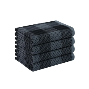 Serviettes de cuisine rectangulaires en coton à double couche, à carreaux, personnalisables, bleu foncé et noir, lavables en machine, promotionnelles, bon marché, en gros - Product Image 1