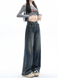 กางเกงยีนส์ผู้ชายเอวสูงแบบวินเทจกางเกงยีนส์ทรงแบ็กกี้มีกระดุมกระดุมทรงขากว้างกางเกงยีนส์ขาหลายกระเป๋าแบบออกแบบได้ตามต้องการ - Product Image 2