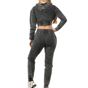 Sudadera Corta con Capucha Estilo Acid-Washed de Fabricante de Moda, Sudadera Holgada con Capucha y Cremallera, Conjunto Deportivo Informal - Product Image 6