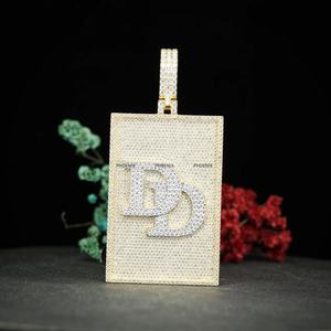 Custom Rectangle Shape Pendant Iced Out Yellow Gold Plated Pendant Hip Hop Moissanite Necklace Personalized Jewelry for <b>Gift</b> - Product Image 1
