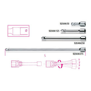 Chrome-Plated 1/2\" Male and Female Square Connections <b>Extensions</b> Product Category <b>Socket</b> - Product Image 1