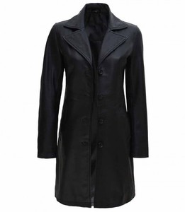 Manteau pour femme en cuir véritable de vache pleine fleur noir, tricoté et respirant - Product Image 1