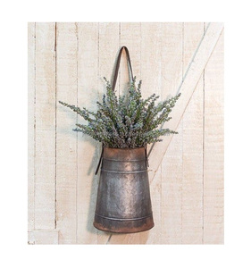 Maceta montada en la pared de chapa de madera y metal con acabado de revestimiento en polvo galvanizado y negro forma redonda para decoración de jardín - Product Image 5