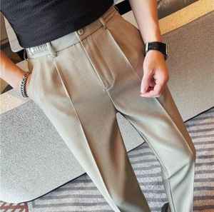 Pantalones de vestir ajustados informales para hombre, diseño ligero de brezo, Parte delantera plana, cintura media, patrón recto, tela de estambre teñida lisa - Product Image 4