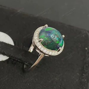 Bague de fiançailles vintage islamique en argent sterling 925, 12x16mm, 5,75 carats, opale ovale naturelle, bon feu, pierre précieuse indienne, sertie en bélière, troisième - Product Image 5