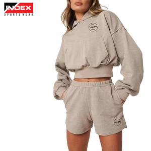 Conjunto de dos piezas sólido de invierno personalizable, de gran tamaño Sudadera con capucha, pantalones cortos para mujeres y hombres, estilo informal con logotipo, secado rápido, transpirable - Product Image 2