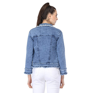 Chaqueta vaquera con logotipo personalizado para mujer, elegante chaqueta vaquera azul para mujer, conjuntos de chaqueta vaquera para mujer, fabricante - Product Image 2