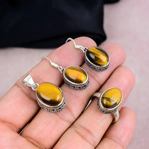 Oeil de Tigre Naturel en Argent Sterling 925 Forme de Coussin Artisan Look Ethnique Boho Pendentif Design Personnalisé Fabricant de Bijoux - Product Image 1