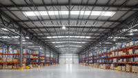 Nave Industrial de Gran Envergadura con Estructura de Acero Resistente para Fábrica o Almacén de Manufactura Industrial