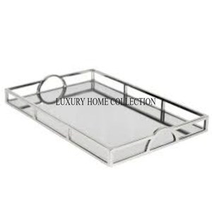 Bandeja de espejo de vidrio de metal de estilo europeo único con atractivo antiguo diseñado para servir un desayuno elegante y una decoración elegante - Product Image 2