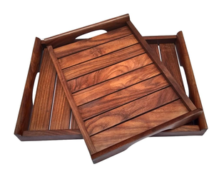 Wood Tray Modern Sustainable Multifunction Single-Tier Wooden Serving Tray 2 Pieces Crafts Top Sale - Product Image 1