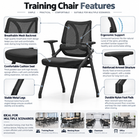 Chaise d'entraînement pliable confortable en maille avec dossier ergonomique et structure métallique pour salle de réunion et salle de classe