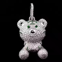 Pendentif Ours Dansant Glaçé en Argent 925 Plaqué Or avec Moissanite VVS, Style Hip Hop Tendance, Bijou Dessin Animé Mignon, Cadeau Unisexe