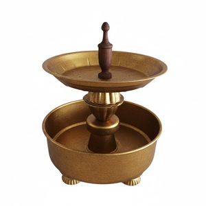 Prime Quality Iron Galvanized 2 Tier <b>Cake</b> Stand Antique <b>Gold</b> Powder Coated Round Shape With Wooden <b>Top</b> Grip Stand Tabletop Use - Product Image 1