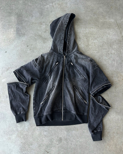 2026 Sweat à capuche d'hiver personnalisé en molleton épais 100% Coton, brodé, délavé à l'acide, effet vieilli, style streetwear, avec fermeture éclair et patchs - Product Image 1