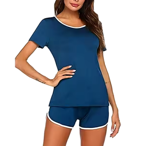 Conjuntos de dos piezas para mujer, conjunto de pantalones cortos informales de manga corta con cuello de pico, traje deportivo para mujer, ropa cómoda de verano OEM Pakistán - Product Image 2