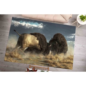 Tapis Bronze Two Bisons : Tapis d'intérieur imprimé personnalisé antidérapant, avec poils doux - Product Image 5