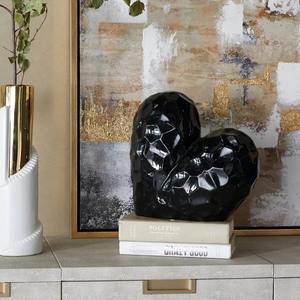 <b>Heart</b> Shaped Hammered Design Black Color Coated Brass Sculpture Home Decorative Objects Table <b>Top</b> Accent Gifting Item - Product Image 1